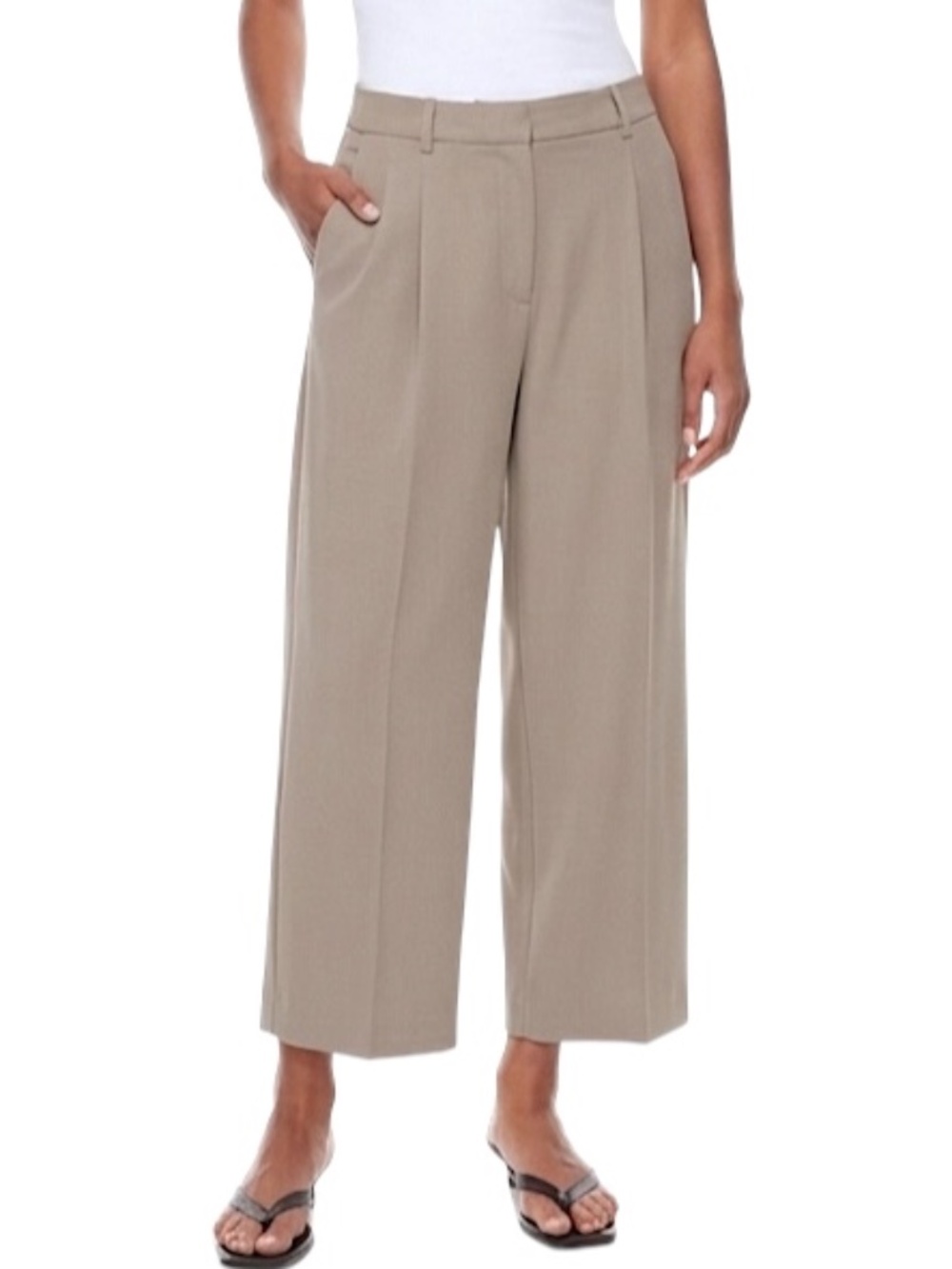 Aritzia Babaton taupe brown old money pleated cropped wide leg crepe pant 10